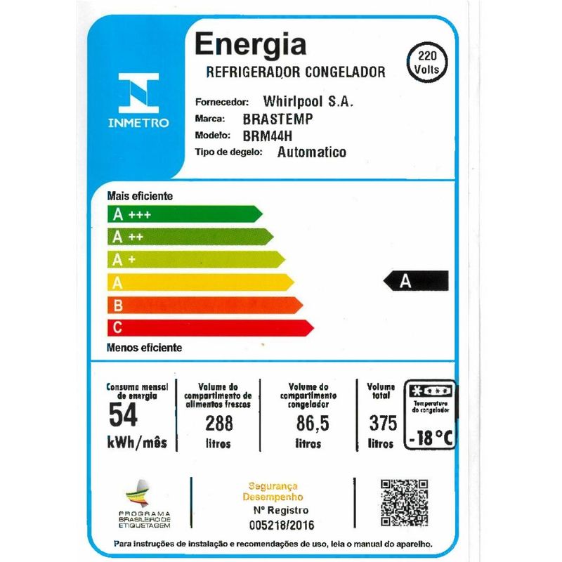 BRASTEMP-GELADEIRA-BRM44HB-SELO-220V