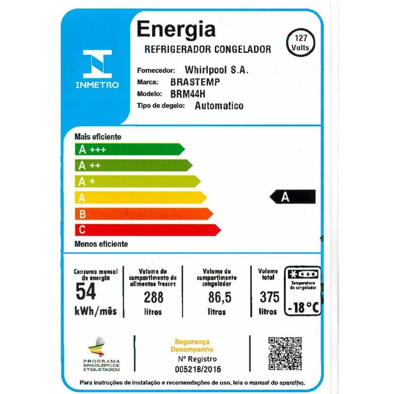 BRASTEMP-GELADEIRA-BRM44HK-SELO-110V
