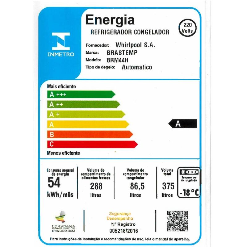 BRASTEMP-GELADEIRA-BRM44HK-SELO-220V