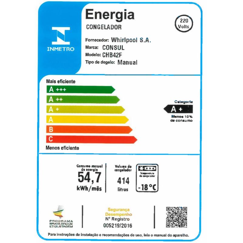 freezer-consul-chb42fb-selo-inmetro-220v