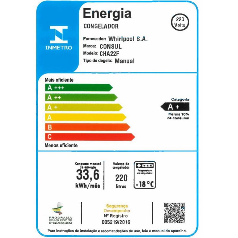 freezer-consul-cha22fb-selo-inmetro-220v